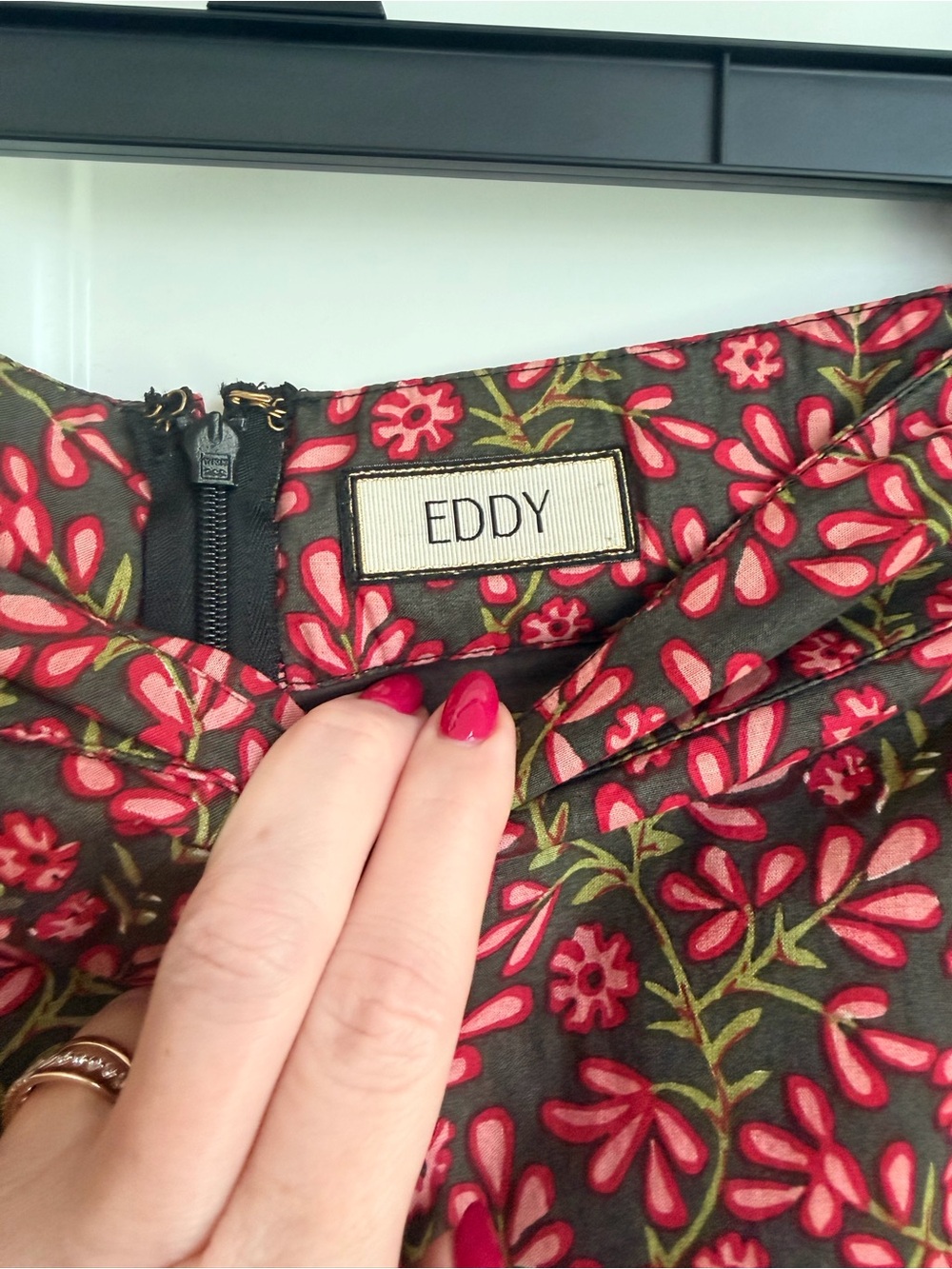 Fringed Floral Midi Skirt in Red and Green - Picture 2 of 3